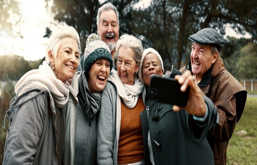 Older adults enjoying friendly conversation together